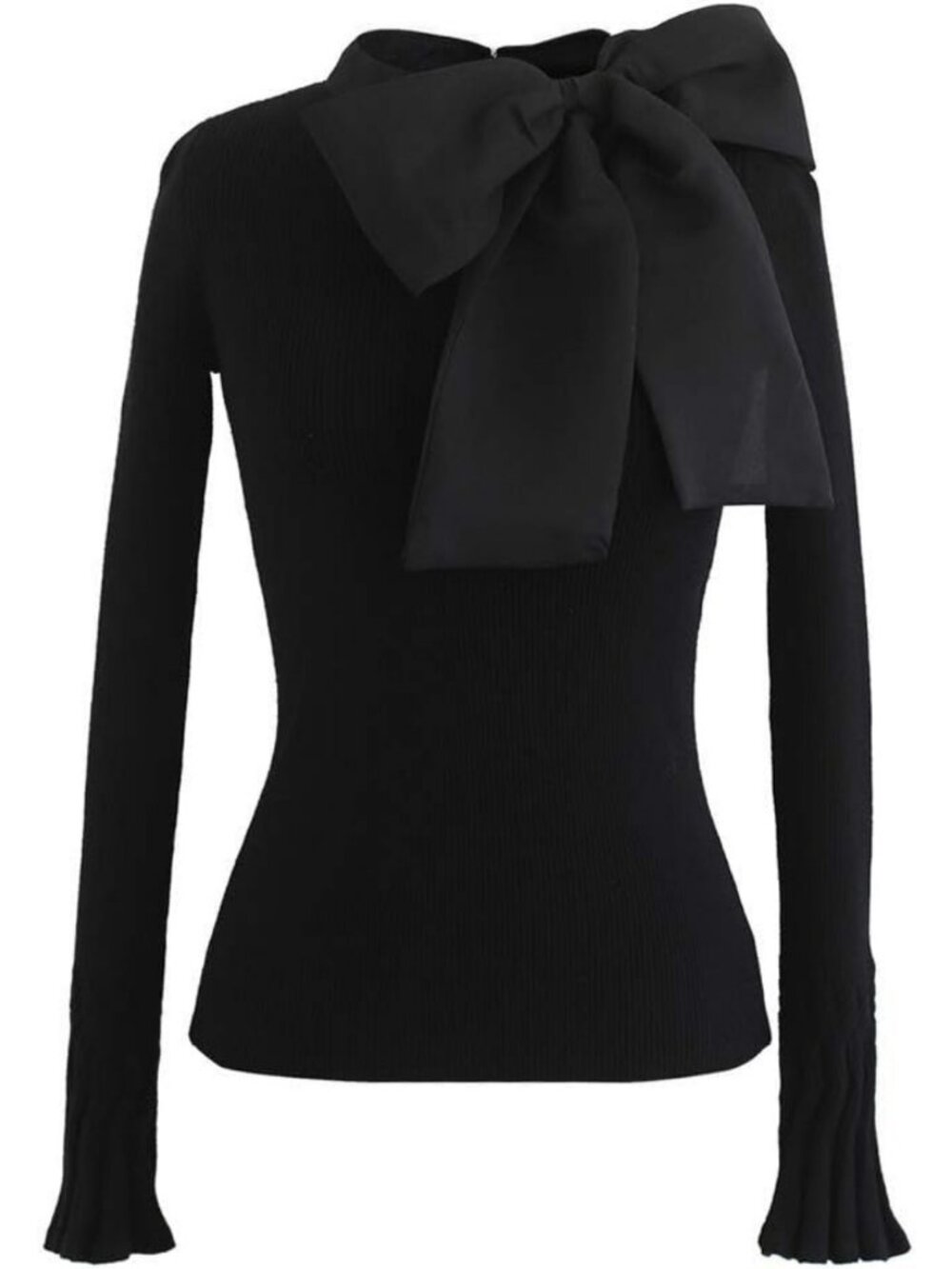 Elegant Bow Tied Long Sleeve Knit Top | Slim Fitted Mock Neck Pullover Blouse